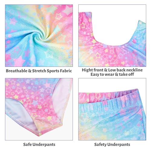 JiAmy Leotards for Girls Gymnastics, Long Sleeve Sparkly Dance Biketards with Shorts Ballet Tumbling Outfit Star Colored 8-9 years - Image 4