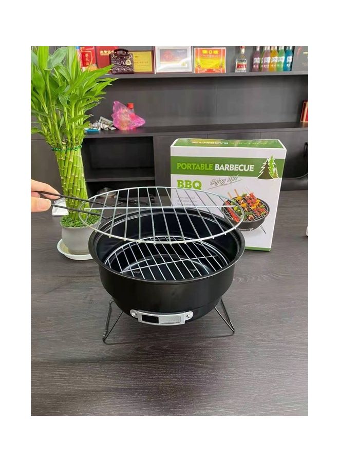 NIBEMINENT Mini Charcoal BBQ Round Carbon Oven Black/Silver - Image 2