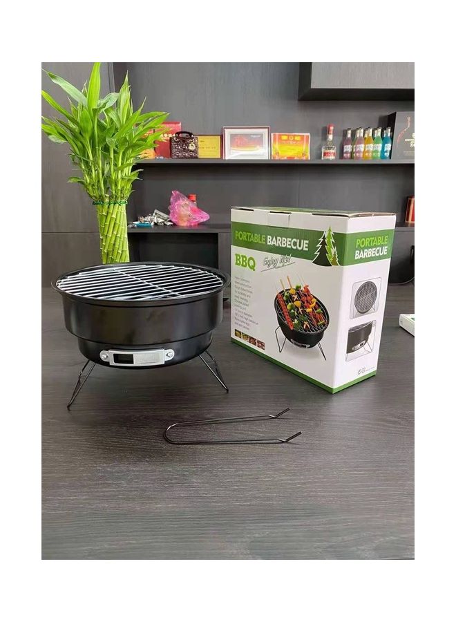 NIBEMINENT Mini Charcoal BBQ Round Carbon Oven Black/Silver - Image 1