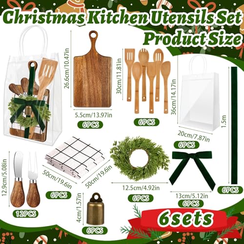 Gosodeny 6 Set Christmas Kitchen Utensils Gift Bulk Cheese Charcuterie Board Kit Knife Set Holiday Wreath for Christmas Kitchen Holiday Gift Party Decor Xmas Party Decor Friends Family Lover Presents - Image 3