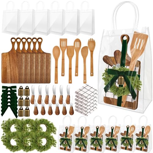 Gosodeny 6 Set Christmas Kitchen Utensils Gift Bulk Cheese Charcuterie Board Kit Knife Set Holiday Wreath for Christmas Kitchen Holiday Gift Party Decor Xmas Party Decor Friends Family Lover Presents - Image 1