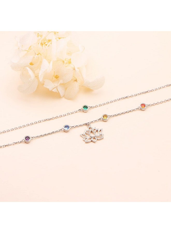 Yearace Lotus Chakra Anklet 925 Sterling Silver Multicolor Cubic Zirconia Ankle Bracelets For Women Adjustable Layered Foot Chain Jewelry Gift For Summer Day  - Image 3