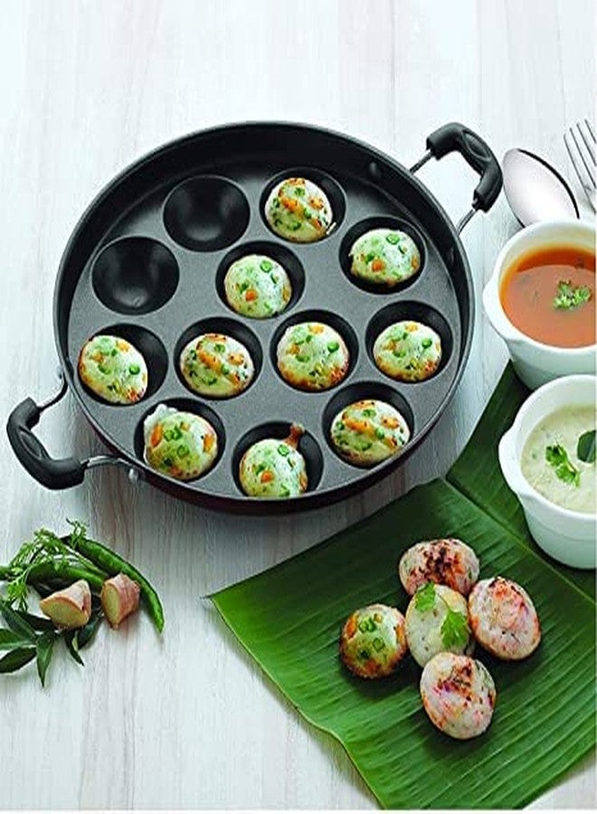 VISAXMI® Non Stick Aluminium Appam Maker Appachatty Ponganal Paniyarakkal aappe ka Sacha 12 Cavity with Lid and Side Handle (Grey Appam) - Image 5