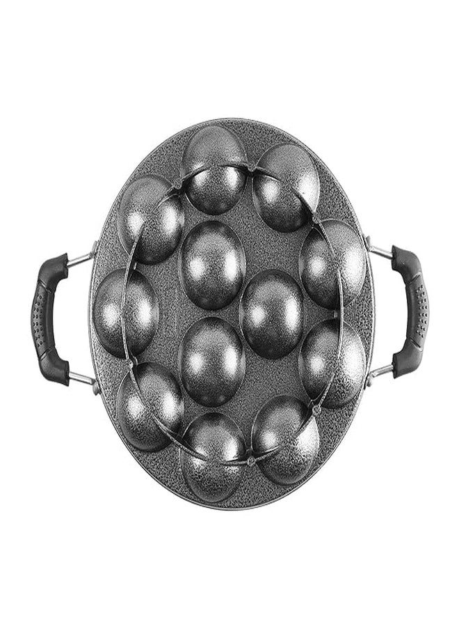 VISAXMI® Non Stick Aluminium Appam Maker Appachatty Ponganal Paniyarakkal aappe ka Sacha 12 Cavity with Lid and Side Handle (Grey Appam) - Image 3