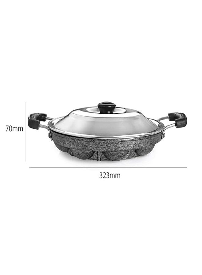 VISAXMI® Non Stick Aluminium Appam Maker Appachatty Ponganal Paniyarakkal aappe ka Sacha 12 Cavity with Lid and Side Handle (Grey Appam) - Image 2