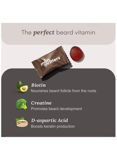 مان ماترز Man Matters Beard Gummies for Men عبوة 30 يومًا | تكثيف اللحية وتحفيز بصيلات اللحية وتحسين كثافتها، البيوتين وحمض الأسبارتيك والكرياتين، خالٍ من الجيلاتين، نباتي بنسبة 100%  - Image 3