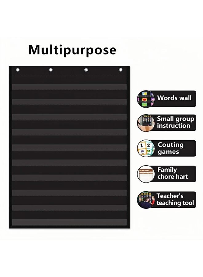 Standard Pocket Chart Clear 10 Pockets Chart for Classroom Home Heavy Duty Hanging Pocket Chart for Word Wall Letter Cards Sentence Strips 28Wx43L Black - Image 3