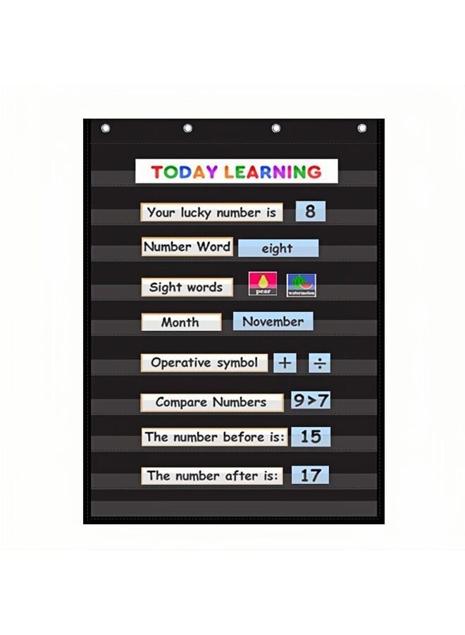 Standard Pocket Chart Clear 10 Pockets Chart for Classroom Home Heavy Duty Hanging Pocket Chart for Word Wall Letter Cards Sentence Strips 28Wx43L Black - Image 1