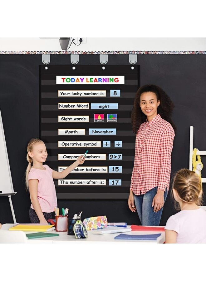Standard Pocket Chart Clear 10 Pockets Chart for Classroom Home Heavy Duty Hanging Pocket Chart for Word Wall Letter Cards Sentence Strips 28Wx43L Black - Image 4