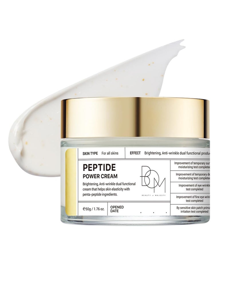 BOM COSMETICS Peptide Power Cream 1.76 Fl Oz, Daily Moisturizing Cream with Peptide and 99% Pure Gold for Hydration, Collagen Support to improve Skin Texture, Skin Barrier Care, Korean Skincare - Image 1