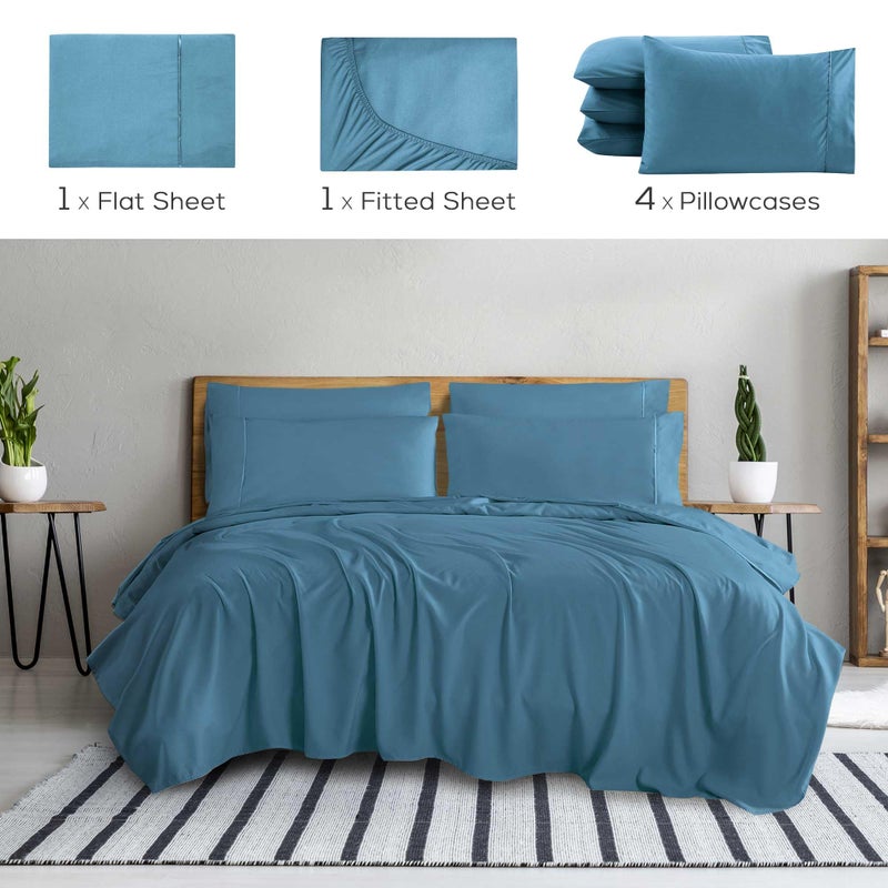 Mueller Ultratemp Bed Sheets Set  Super Soft 1800  6 Piece California King Sheet Sets  Deep Pocket up to 16""  Transfers Heat  Breathes Better  Hypoallergenic  Wrinkle-Resistant  Oeko-TEX  Denim - Image 2