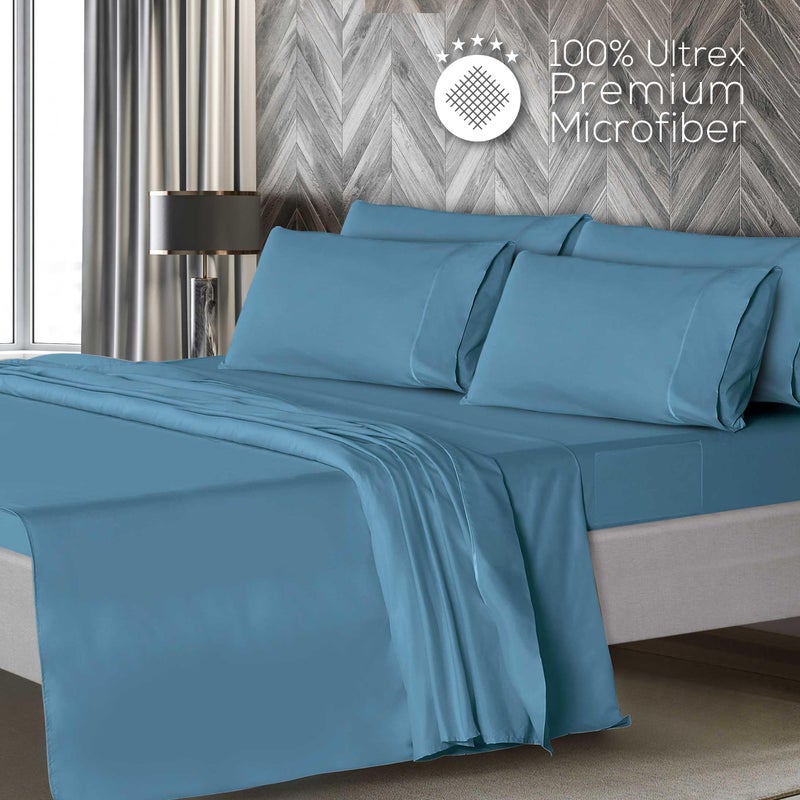 Mueller Ultratemp Bed Sheets Set  Super Soft 1800  6 Piece California King Sheet Sets  Deep Pocket up to 16""  Transfers Heat  Breathes Better  Hypoallergenic  Wrinkle-Resistant  Oeko-TEX  Denim - Image 3