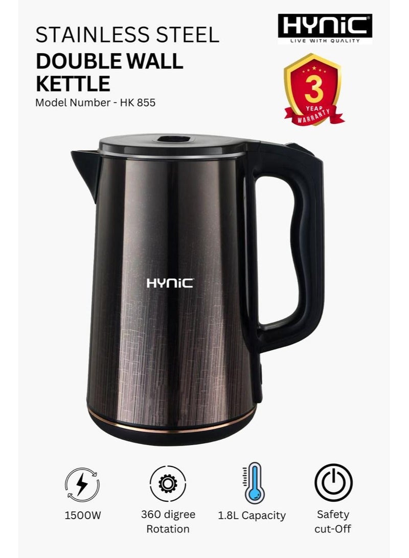 Hynic 1.8L Double-Wall Electric Kettle – 1500W Fast Boiling Stainless Steel Tea & Coffee Pot with Cool-Touch Exterior, Auto Shut-Off, and Boil-Dry Protection - Image 1