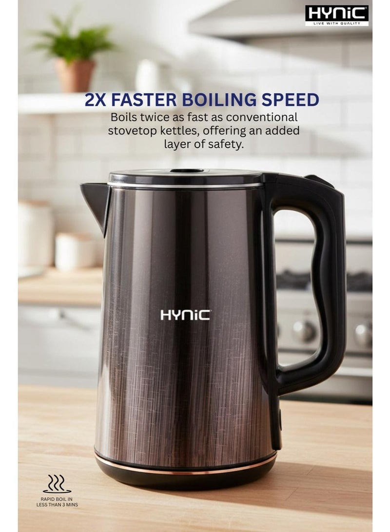 Hynic 1.8L Double-Wall Electric Kettle – 1500W Fast Boiling Stainless Steel Tea & Coffee Pot with Cool-Touch Exterior, Auto Shut-Off, and Boil-Dry Protection - Image 2