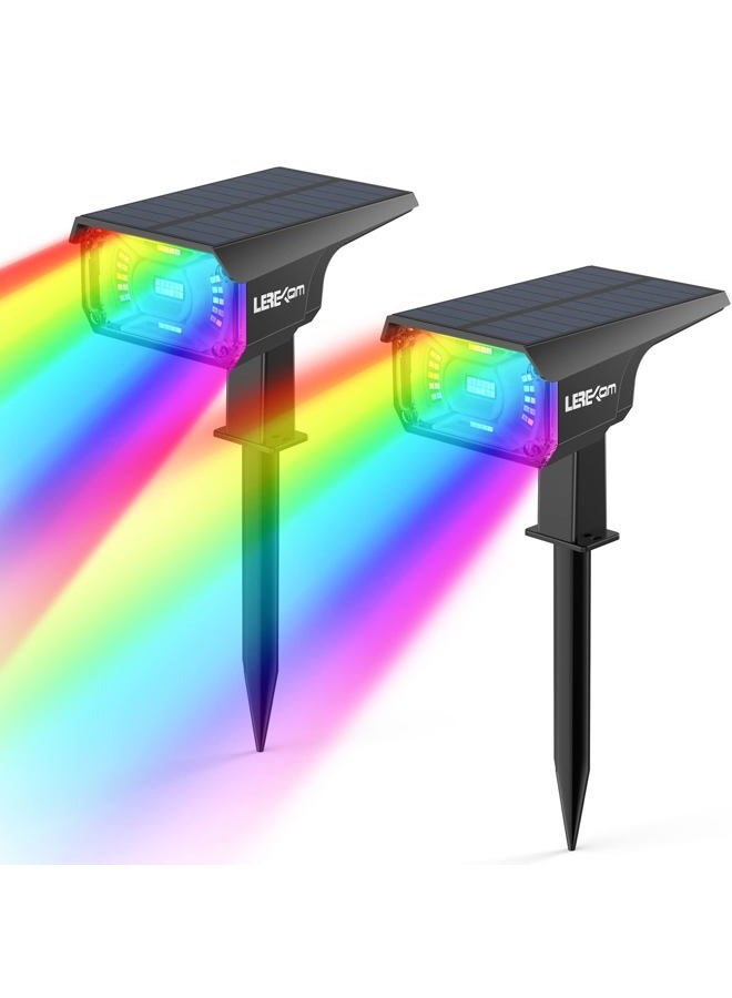 LEREKAM أضواء مسار شمسية خارجية، 40 مصباح LED بتغيير الألوان RGB، أضواء سبوت متعددة الألوان تعمل بالطاقة الشمسية وUSB، 14 لونًا بتغيير تلقائي للألوان للحديقة، 2 عبوة - Image 1