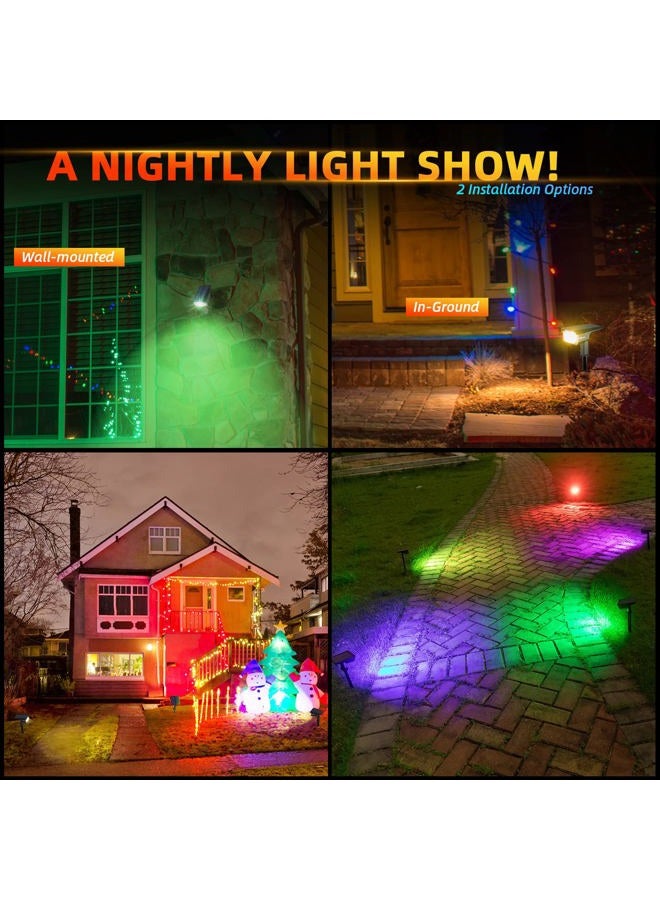 LEREKAM أضواء مسار شمسية خارجية، 40 مصباح LED بتغيير الألوان RGB، أضواء سبوت متعددة الألوان تعمل بالطاقة الشمسية وUSB، 14 لونًا بتغيير تلقائي للألوان للحديقة، 2 عبوة - Image 3