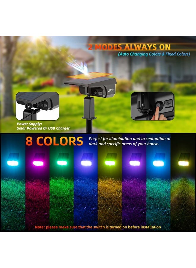 LEREKAM أضواء مسار شمسية خارجية، 40 مصباح LED بتغيير الألوان RGB، أضواء سبوت متعددة الألوان تعمل بالطاقة الشمسية وUSB، 14 لونًا بتغيير تلقائي للألوان للحديقة، 2 عبوة - Image 4