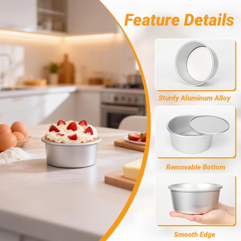 Beasea 6 Inch Round Cake Pan Set of 2, Nonstick Aluminum Alloy Cheesecake Pan with Removable Bottom for Oven Baking - Image 3
