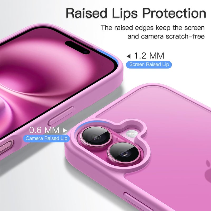 جي تيك جراب غير لامع لهاتف آيفون 16 مقاس 6.1 بوصة، حماية من الصدمات والسقوط بدرجة عسكرية، غطاء خلفي شفاف غير لامع، ظهر وردي مضاد لبصمات الأصابع - Image 5