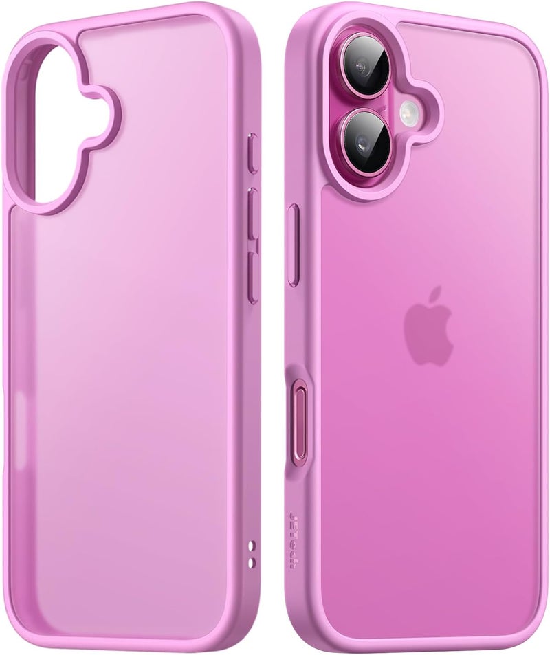 جي تيك جراب غير لامع لهاتف آيفون 16 مقاس 6.1 بوصة، حماية من الصدمات والسقوط بدرجة عسكرية، غطاء خلفي شفاف غير لامع، ظهر وردي مضاد لبصمات الأصابع - Image 1