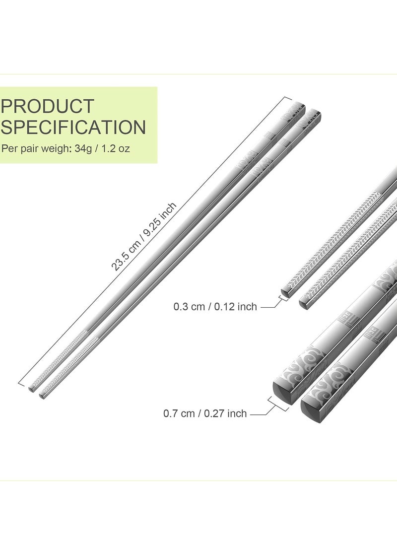 Generic - 5 Pairs of Reusable Stainless Steel Chopsticks Set - Square Non-Slip Lightweight Dishwasher Safe Gift Set (Silver) - Perfect for Everyday Use and Special Occasions. - Image 1