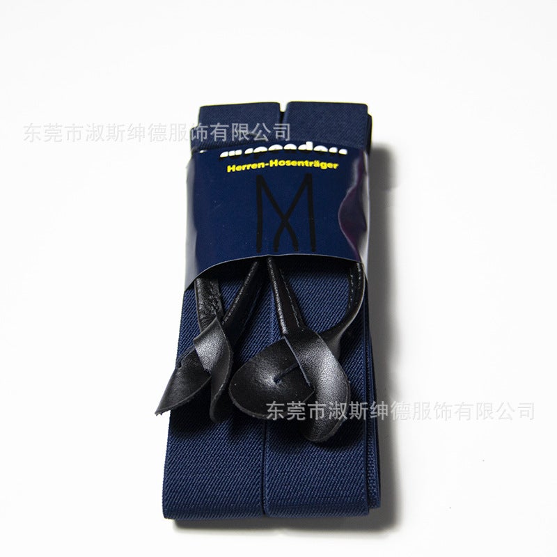 Leather Suspenders for Men 32 Colors Button-End Blue 