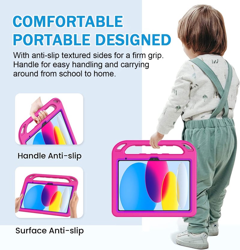 BMOUO Kids Case for iPad 11th Generation (A16) 11 Inch 2025/iPad 10th Generation 10.9" 2022 - with Screen Protector, Shockproof Handle Stand iPad 11th/10th Generation Case for Kids, Rose Purple - Image 4