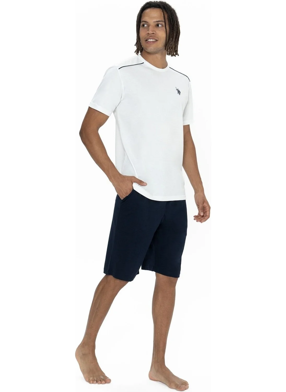 U.S. Polo Assn. 18905 Men's Short Sleeve Crew Neck 3-Piece Pajama Set-Ecru