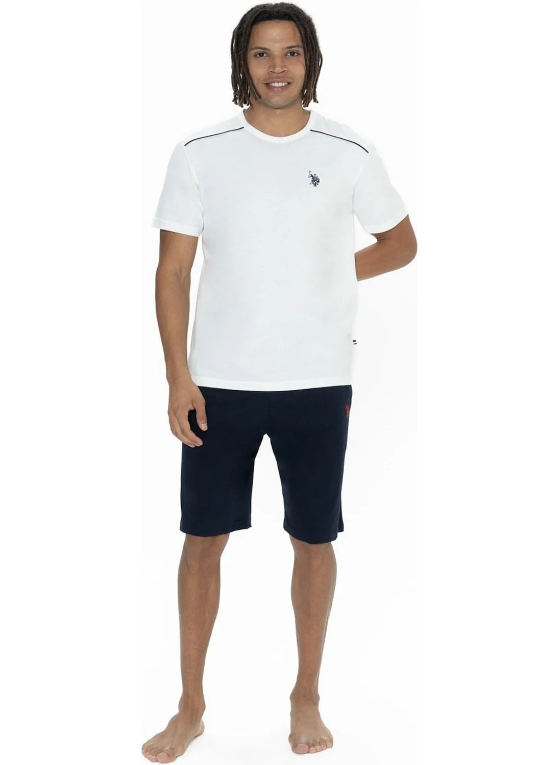 U.S. Polo Assn. 18905 Men's Short Sleeve Crew Neck 3-Piece Pajama Set-Ecru