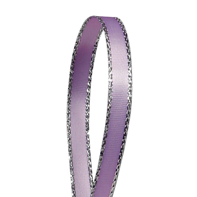 Paper Mart Lavender Satin Ribbon with Silver Border, 1/4" X 50Yd