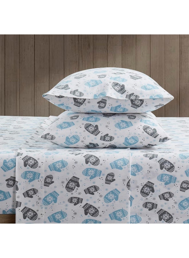 Bearpaw BEARPAW | Mittens Collection | Blue/Grey Triple Brushed Cotton Flannel Bed Sheet Set, Twin, 3 Pieces  - Image 1