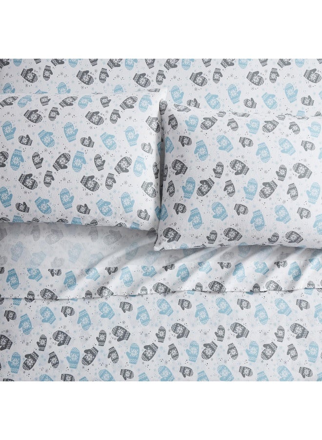 Bearpaw BEARPAW | Mittens Collection | Blue/Grey Triple Brushed Cotton Flannel Bed Sheet Set, Twin, 3 Pieces  - Image 2