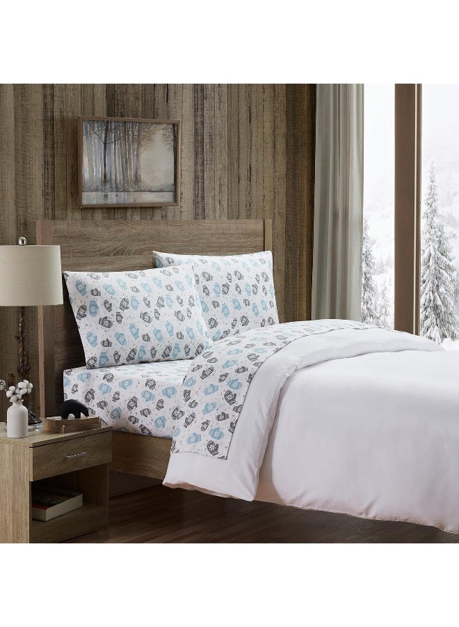 Bearpaw BEARPAW | Mittens Collection | Blue/Grey Triple Brushed Cotton Flannel Bed Sheet Set, Twin, 3 Pieces  - Image 4
