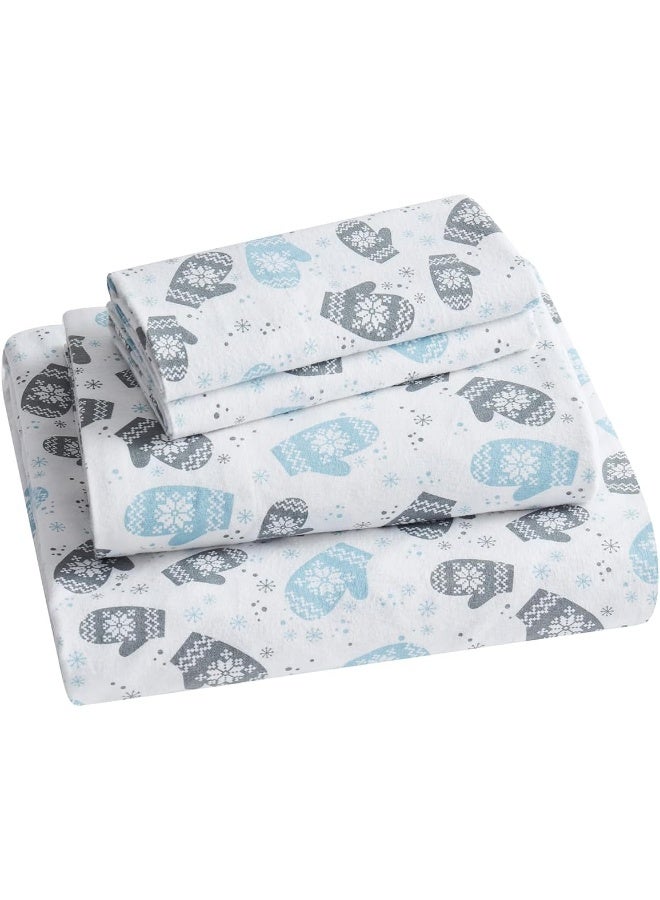 Bearpaw BEARPAW | Mittens Collection | Blue/Grey Triple Brushed Cotton Flannel Bed Sheet Set, Twin, 3 Pieces  - Image 3