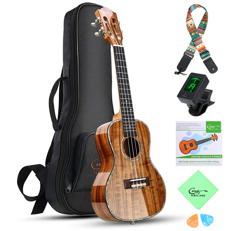 Hricane Concert Ukulele 23 inch UKS-2, 4 Strings Ukeleles For Beginners, Sapele Hawaiian Ukele with Ukulele Case and Ukele String Set (Koa Glossy) - Image 1