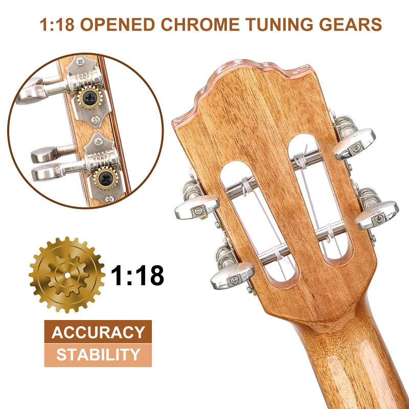 Hricane Concert Ukulele 23 inch UKS-2, 4 Strings Ukeleles For Beginners, Sapele Hawaiian Ukele with Ukulele Case and Ukele String Set (Koa Glossy) - Image 3