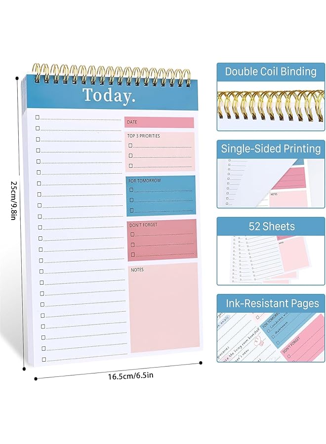 erorex To Do List Notepad 52 Sheets To Do List Notebook For Work Twin Ring Spiral Bindling Undated Daily Planner Perfect For Enhanced Productivity And Goal Achievement Blue  - Image 2