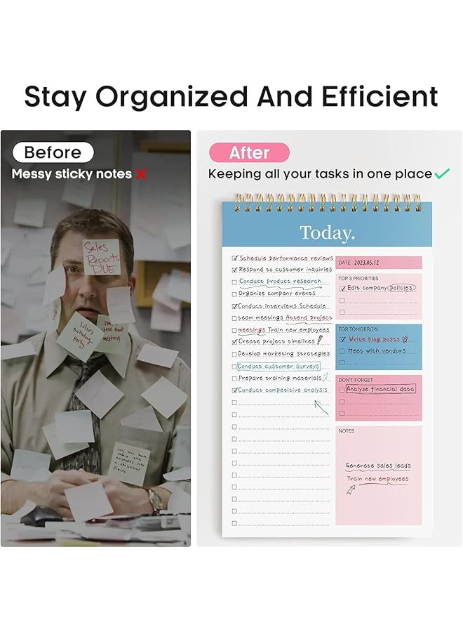 erorex To Do List Notepad 52 Sheets To Do List Notebook For Work Twin Ring Spiral Bindling Undated Daily Planner Perfect For Enhanced Productivity And Goal Achievement Blue  - Image 4