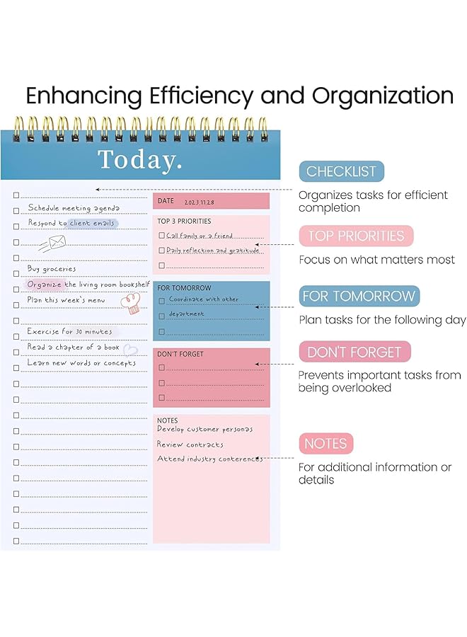 erorex To Do List Notepad 52 Sheets To Do List Notebook For Work Twin Ring Spiral Bindling Undated Daily Planner Perfect For Enhanced Productivity And Goal Achievement Blue  - Image 3