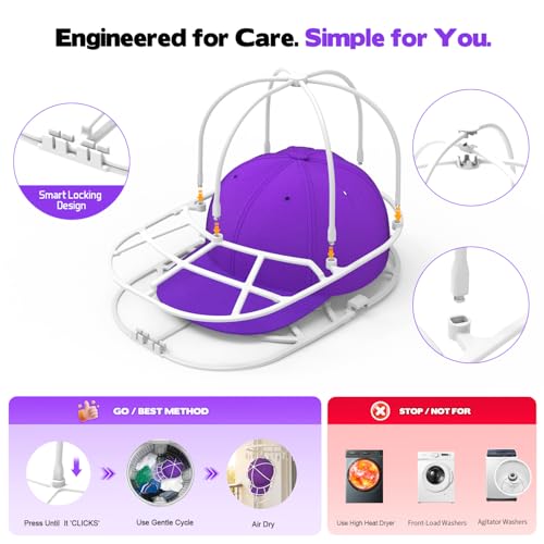 YEENOR Hat Washer Cage for Washing Machine – Baseball Cap Cleaner Rack for Washer & Dishwasher, Structured Cap Shaper & Protector for Hats – 2 Packs (Assembly Required) - Image 4