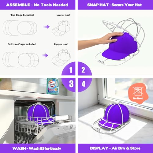 YEENOR Hat Washer Cage for Washing Machine – Baseball Cap Cleaner Rack for Washer & Dishwasher, Structured Cap Shaper & Protector for Hats – 2 Packs (Assembly Required) - Image 3
