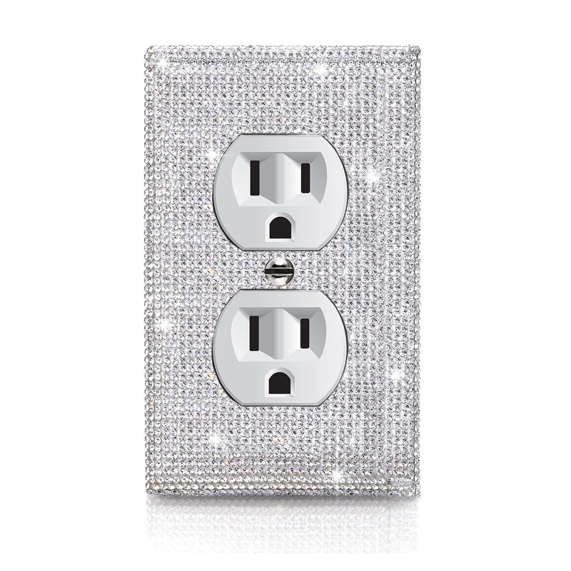 Gaocai 1 Pcs Shiny Silver Outlet Covers Wall Plate Cover Decorative Light Switch Cover Single Toggle Outlet Plate Rhinestones Outlet Cover Outlet Wall Plate