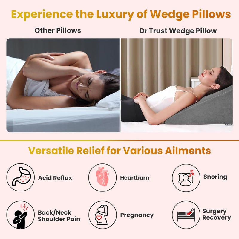 Dr Trust USA Orthopedic Wedge Back Neck Rest Pillow365 Bed Sitting Sleeping Memory Foam Support Cervical Pain Relief Coccyx Spine Pregnancy Acid Reflux Anti Snoring - Image 2