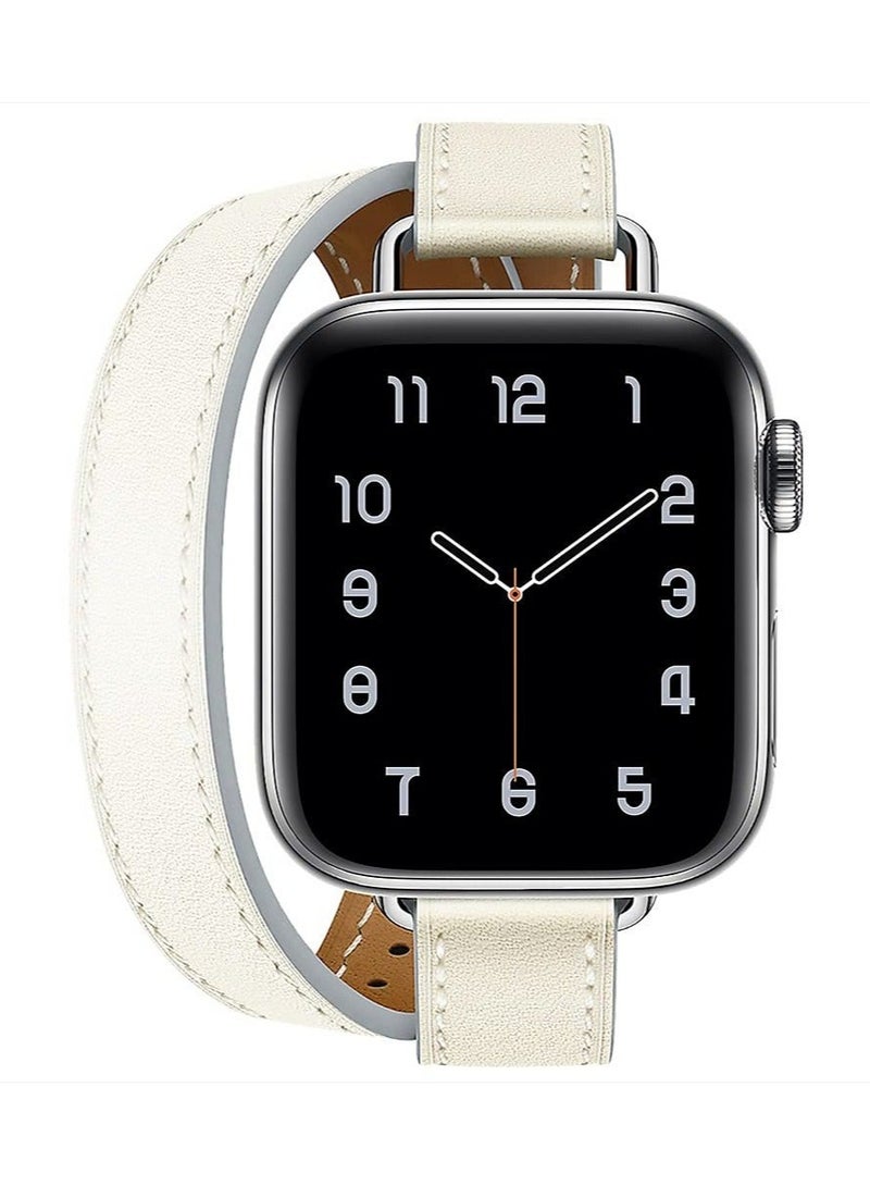 Captaintech Leather Women Double Tour Slim Wristband, Compatible with Apple Watch Band 38/40/41mm 42/44/45mm for iWatch SE Series 7/6/5/4/3, White - Image 1