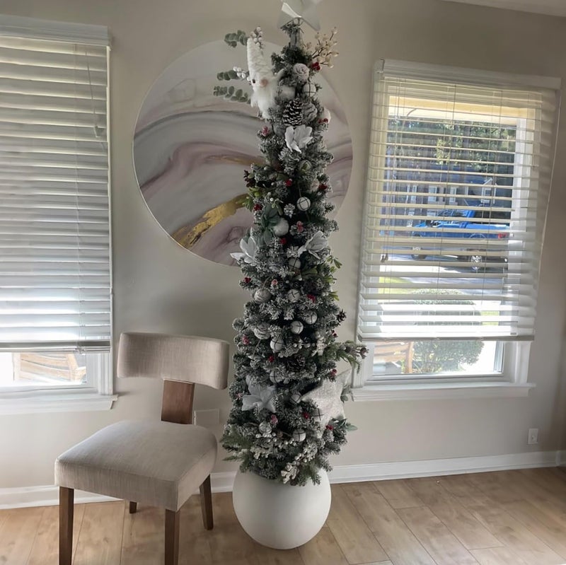 Haispring 13.5 H x 17" Dia (12" Pot Opening) White Round Fiberstone Tall Planter with Drainage Hole, Indoor/Outdoor Large Plant - Image 3