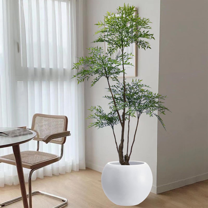 Haispring 13.5 H x 17" Dia (12" Pot Opening) White Round Fiberstone Tall Planter with Drainage Hole, Indoor/Outdoor Large Plant - Image 4