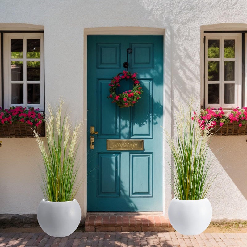 Haispring 13.5 H x 17" Dia (12" Pot Opening) White Round Fiberstone Tall Planter with Drainage Hole, Indoor/Outdoor Large Plant - Image 5