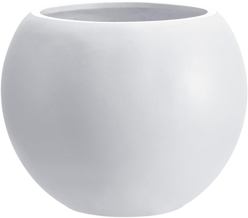 Haispring 13.5 H x 17" Dia (12" Pot Opening) White Round Fiberstone Tall Planter with Drainage Hole, Indoor/Outdoor Large Plant - Image 1