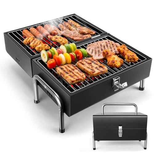 SUNLIFER Portable Charcoal Grill, Table Top Small BBQ Grill For Outdoor, Camping, Beach, Easy Assembly, Heavy Duty & Multi-Use Small Grill, Black (270 Sq.In) - Image 1