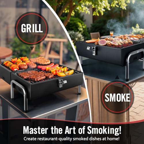 SUNLIFER Portable Charcoal Grill, Table Top Small BBQ Grill For Outdoor, Camping, Beach, Easy Assembly, Heavy Duty & Multi-Use Small Grill, Black (270 Sq.In) - Image 2